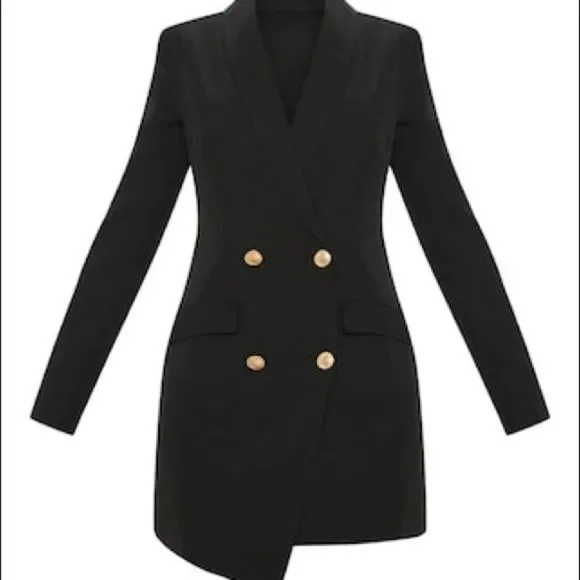 (SOLD) PRETTYLITTLETHING Black Double Breasted Asymmetrical Long Blazer Dress 2 - Picture 6 of 6